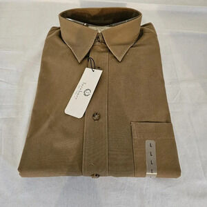 Turnbury Hong Kong Mens Lg Shirt Button Down Front Long Sleeve Brown 100%cotton